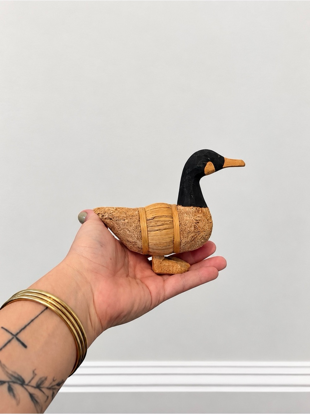 Handcrafted Brown and Black Decorative Duck Figurine for Birds Category